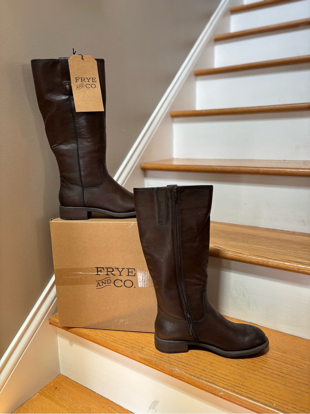 Frye Chocolate Brown Leather Tall Heeled Riding Boots